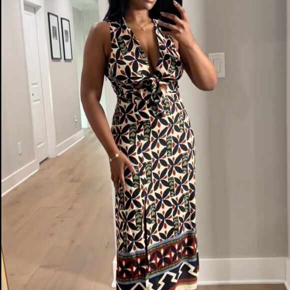 Zara Womens Midi Dress Size M Multicolor Geometric Cut Out 8626/159 NWT - Picture 1 of 13